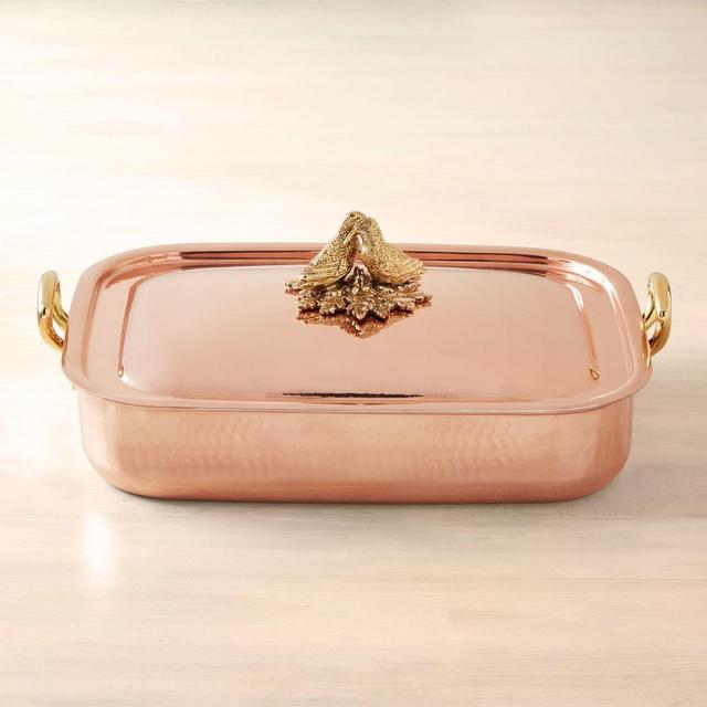 Ruffoni Historia Rectangle Roasting Pan with Lovebirds Finial