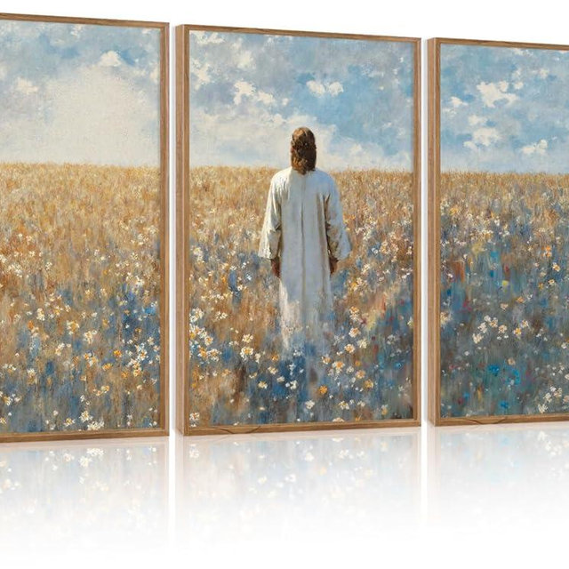 CHDITB Inspirational Jesus Framed Canvas Wall Art Set, Christian Spiritual Wall Decor, Modern Divine Artwork Painting, Vintage Religious Art Prints for Living Room Bedroom Church Decoration 16"x24"x3