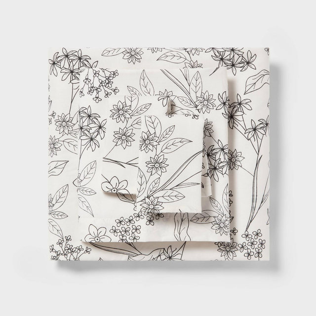 Full Cotton Blend Sateen Sheet Set Gray Floral - Room Essentials™
