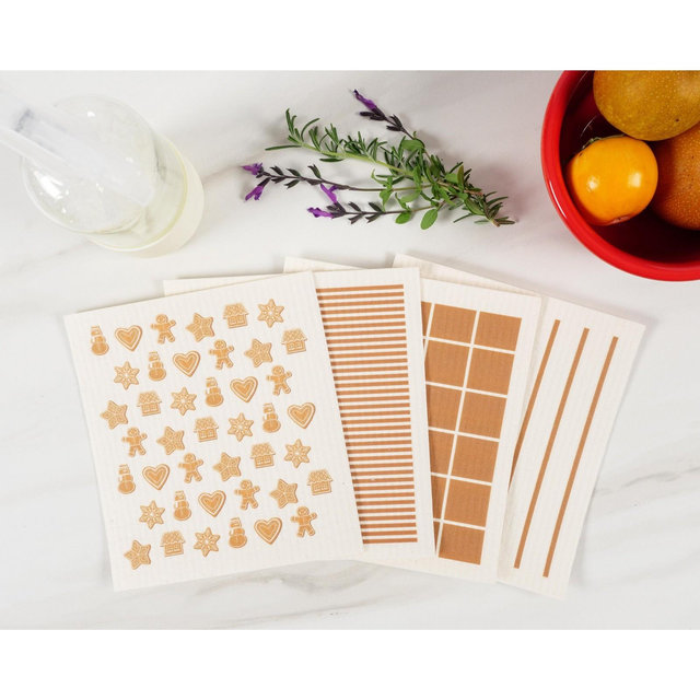 KAF Home Swedish Dish Cloths - Set of 4, Reusable, Absorbent Cellulose Sponge Towels for Kitchen, Cleaning Counters, and Dishes