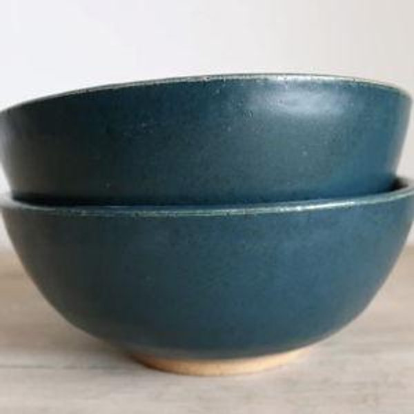 KJ Pottery: Cereal Bowl- Dark Indigo, Glazed Rim