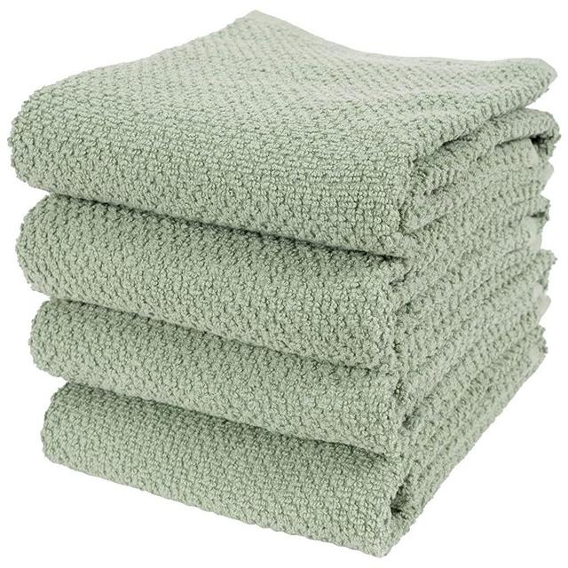 KAF Home Set of 4 Deluxe Popcorn Terry Kitchen Towels | 20 x 30 Inches | 100% Cotton Kitchen Dish Towels (French Green)