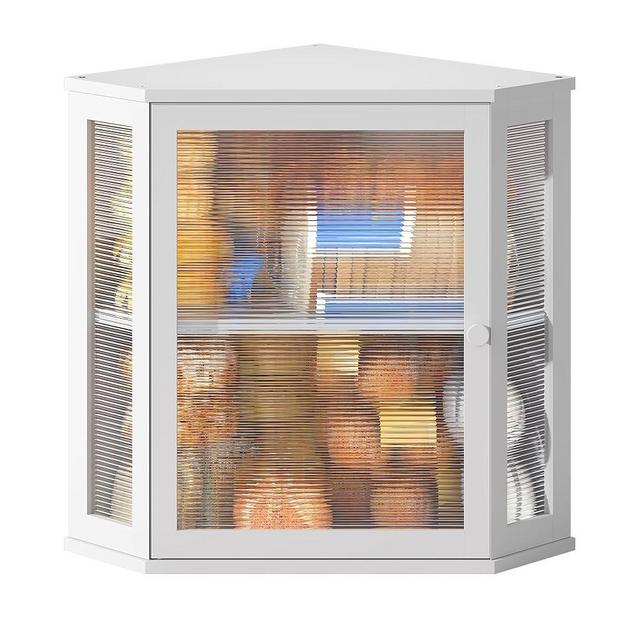 BMOSU Corner Bread Box for Kitchen Countertop Double Layer Bamboo Wooden Bread box Large Capacity Bread Storage Bin(White, Extra Large)