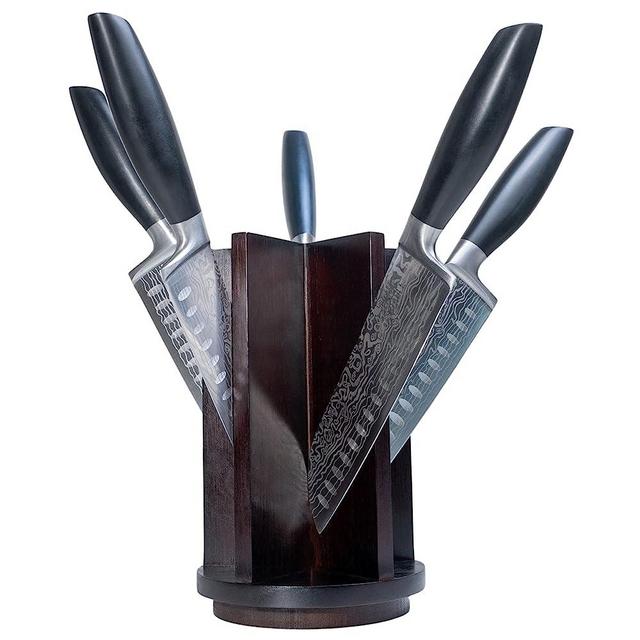 SPIN & SLICE Rotating Magnetic Knife Block: Minimalist, Sleek & Unique Design - Eco Friendly Bamboo - Fits more than 5 Knives - An Essential Kitchen Companion