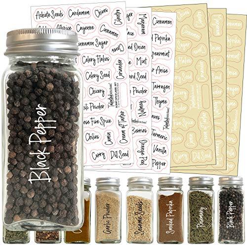 Talented Kitchen 200 Script Spice Label Combo – 200 Black & White Preprinted Labels: Most Common Spice Names in 2 Letter Colors on Clear Stickers. Waterproof, Spice Jar Labels Spice Rack Organization