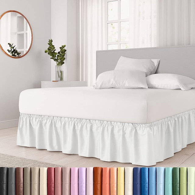 Ruffled White Queen Bed Skirt – Hotel-Quality Ruffles for Queen Beds with 18 in. Drop – Elastic Wrap Around Dust Ruffle Queen Bedskirt for Easy Fitting with Brushed Fabric by CGK Unlimited