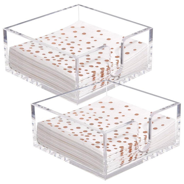 Rubtlamp 2 Pack Napkin Holder, Clear Acrylic Napkin Holder, 5.5x5.5x2.5 Inch Square Cocktail Napkin Holder, Plastic Napkin Holder Great for Table Bathroom,Kitchen, Parties and Dinners for Mothers Day