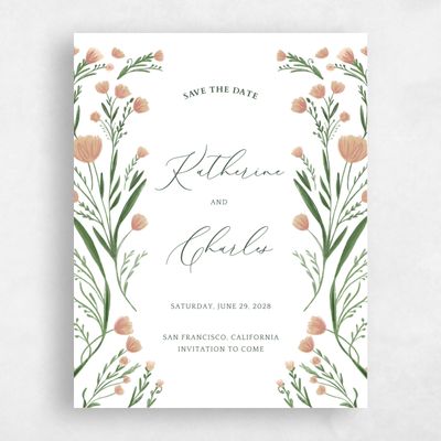 Peach Blush, Pink Wedding Save the Date - Pemberton Portrait
