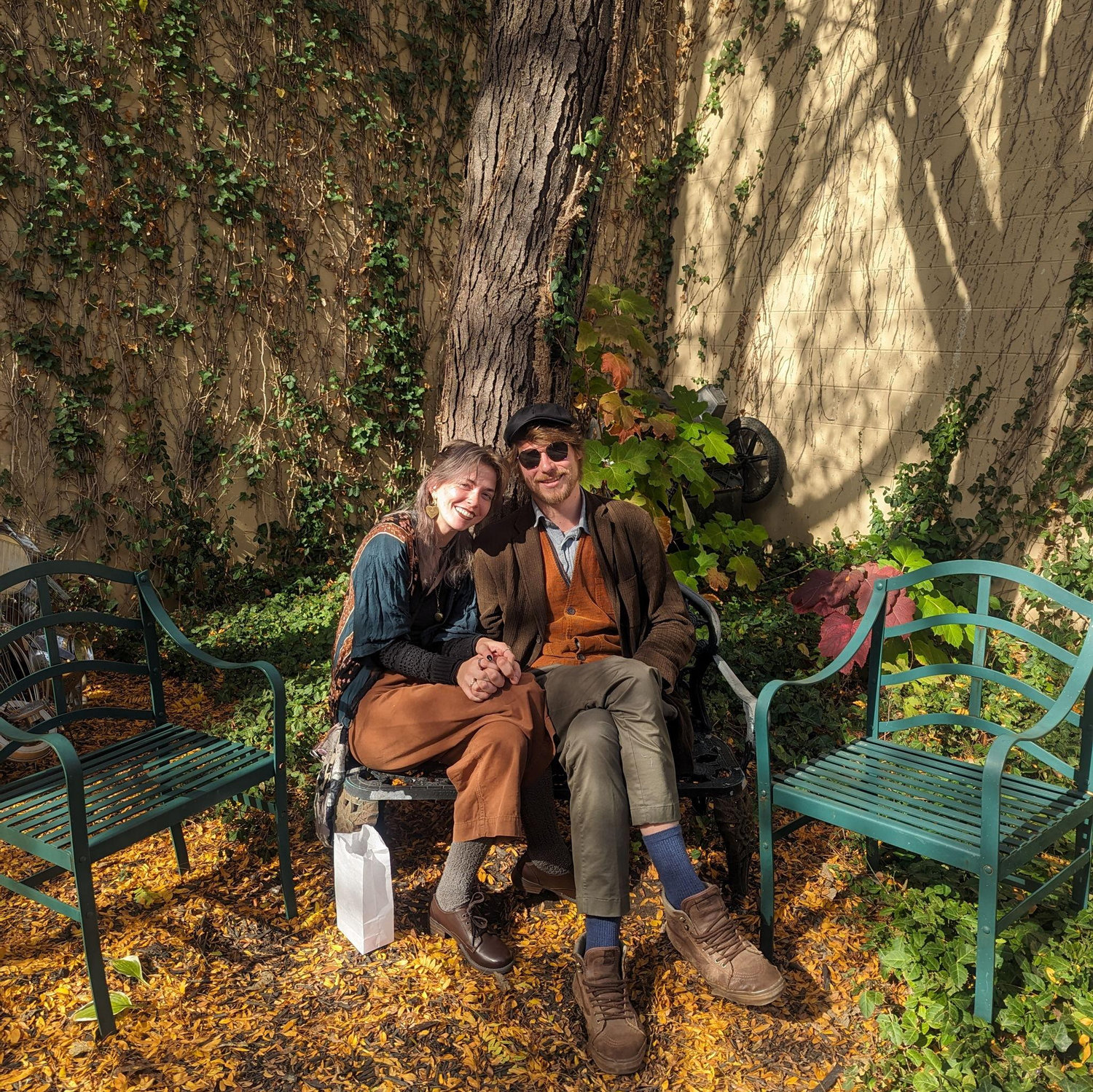 Emma's favorite picture of us (October 2023), a lady walked past outside the bakery and said "You guys look straight out of a movie!"