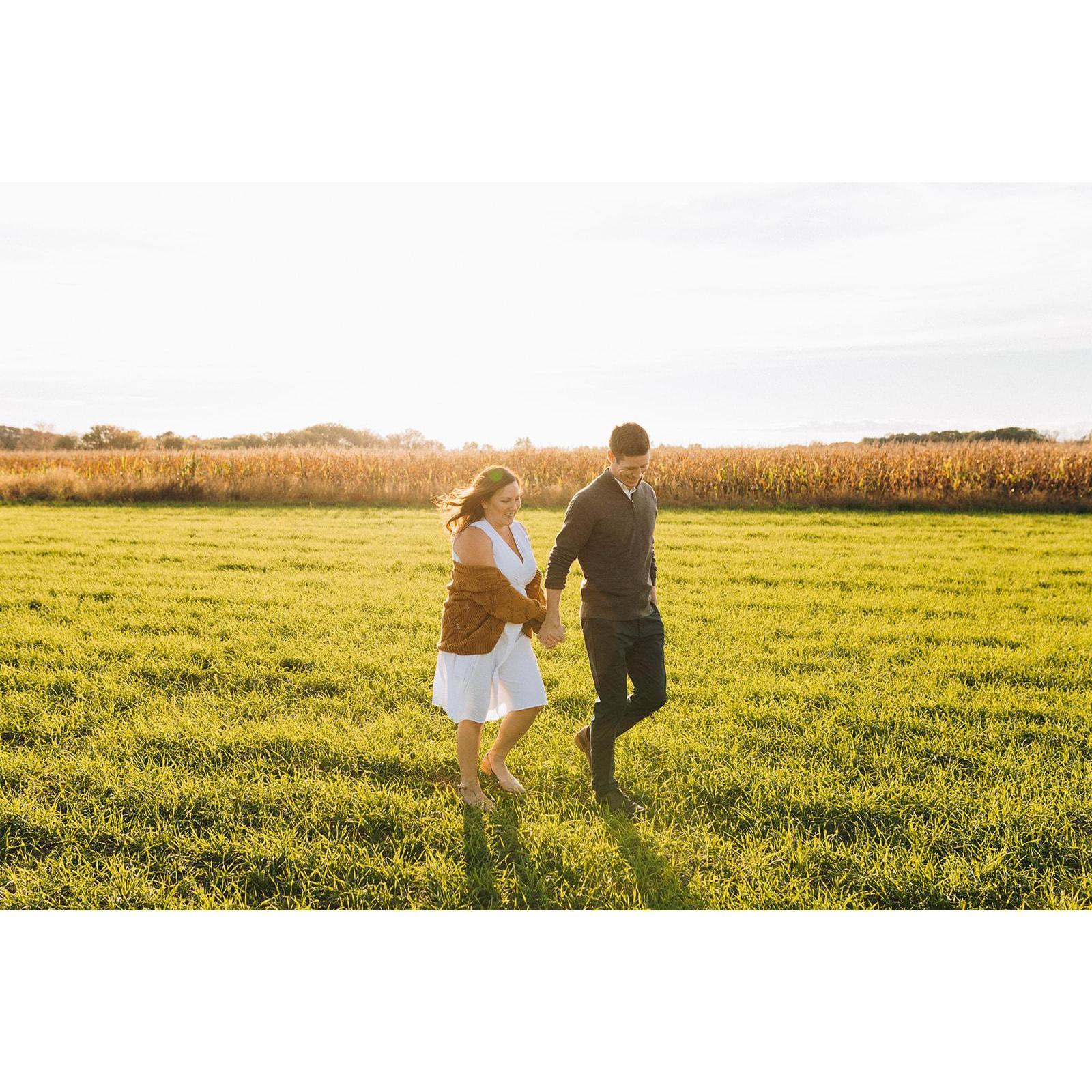 Walking through a field, as city kids often do.