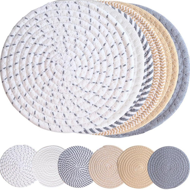 LUUTUUORA 6 Pcs Trivets Set for Hot Dishes, Heat Resistant Pot Set Holder, 100% Cotton Trivets Home Essentials Decor for Hot Pots and Pans Kitchen Countertop Decor, 7-Inch