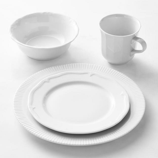 Pillivuyt Eclectique Porcelain 16-Piece Dinnerware Set with Cereal Bowl, White