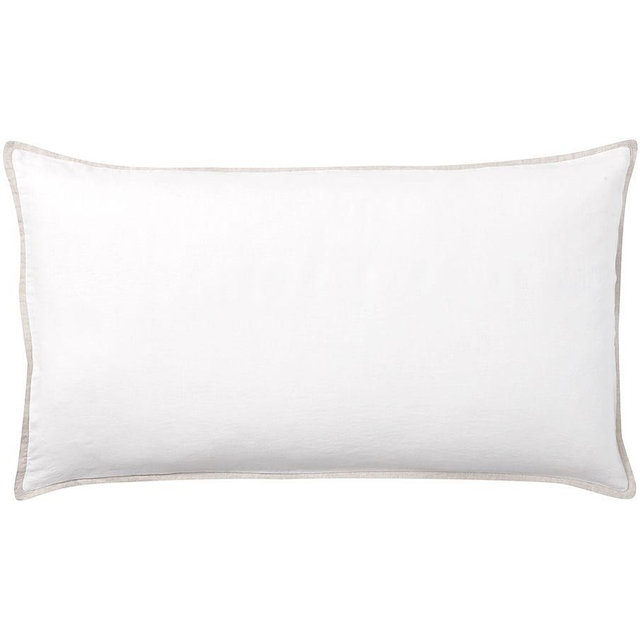White/Natural Belgian Flax Linen Contrast Flange Shams, King, Set of 2