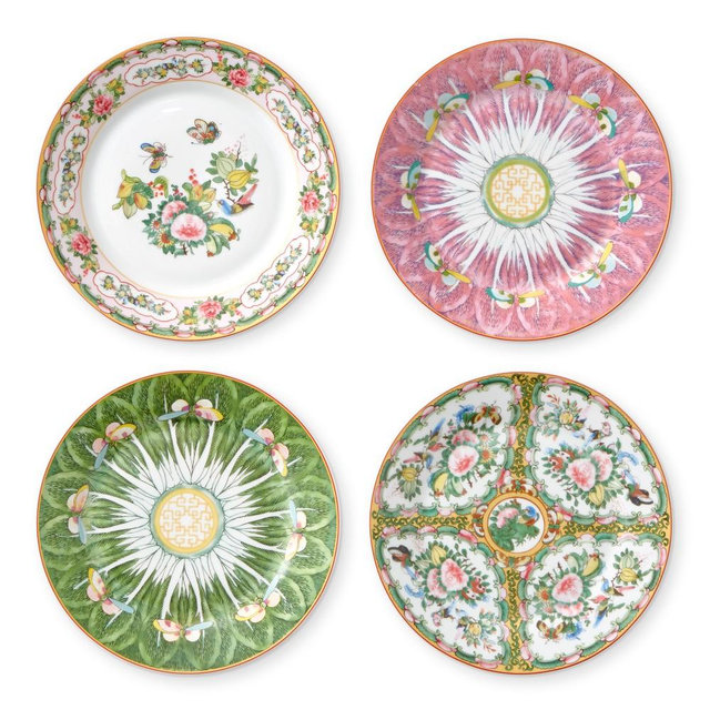 Famille Rose Salad Plates, Set of 8 Mixed Pink & Green