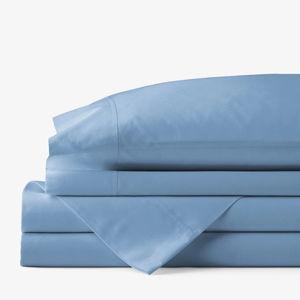 Classic Cool Cotton Percale Queen Bed Sheet Set in Porcelain Blue
