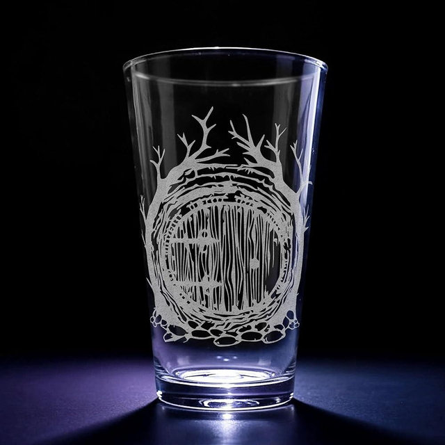 HOBBITON HOLE Engraved 16oz Pint Glass | Inspired by Tolkien One Ring and Middle Earth | Great Christmas Gift Idea | Unique Elvish Fantasy Wizard Fantasy Decor!