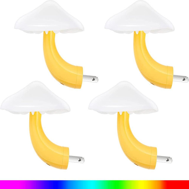 4 Pieces Mushroom Night Light LED Night Light Plug in Lamp 7 Color Magic Mini Pretty Mushroom Shaped Night Lights for Kids Adults Night Light (7-Color Light with White Cover)