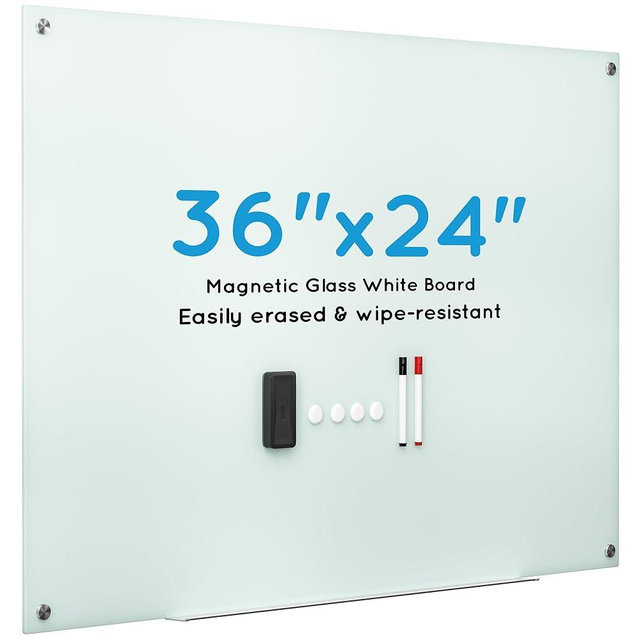 VUSIGN 36" x 24" Glass Whiteboard, Magnetie Dry Erase Board of Frameless, Minimalist Style Glass White Board for Wall, Office, Home,School