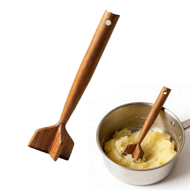 Teak Wooden Meat Chopper, Ground Beef Masher, Chicken Shredder&Meat Chopper, 10.5 Inches Tool for Kitchen, Wood Meat Masher