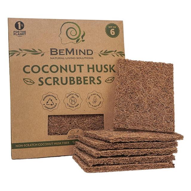 BeMind Coconut Husk Scrubber(6)Coconut Scouring Pads|Natural Dish Scrubber|Coconut Dish Scrubber|Eco Friendly Dish Scrubber|Coconut Scrubber|Coconut Husk Sponge|Coconut Husk Scouring Pad|Non-scratch