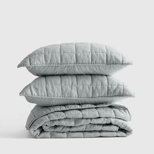 European Linen Quilt Set in Mist with Shams