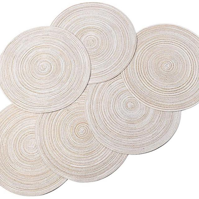Zupro Round Placemats Set of 6, Braided Cotton Table Mats Heat Resistant Non-Slip Washable,for Fall,Dinner Parties,BBQs,Christmas Parties and Everyday Use（Beige）