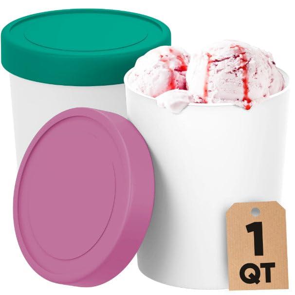 Starpack 'Freeze the Day' Ice Cream Storage Container for Freezer (2 Pcs) - 1 Quart Ice Cream Containers for Homemade Dessert - Reusable Frozen Treat Containers with Lids - Leak-Free Lids (Silicone)