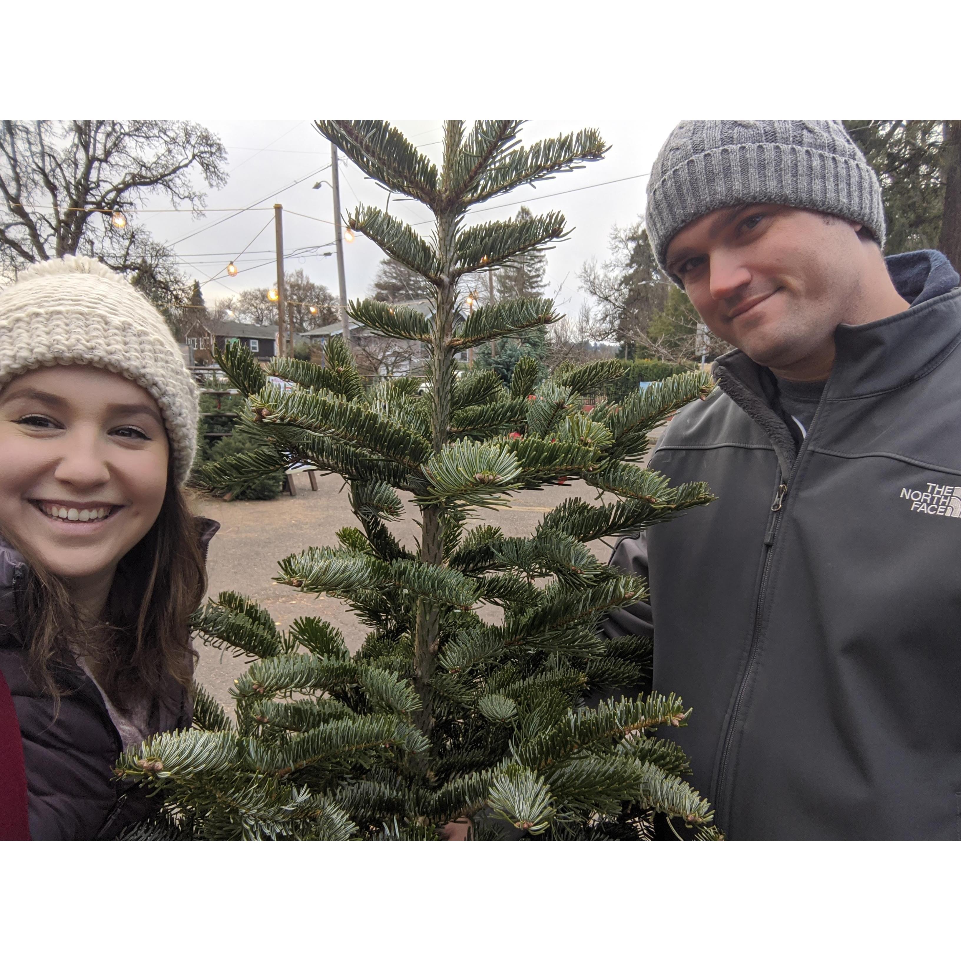 Our first Christmas tree together (and my first time picking out a real tree!).