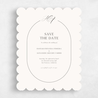 Beige Scalloped Wedding Save the Date - Brixen Portrait