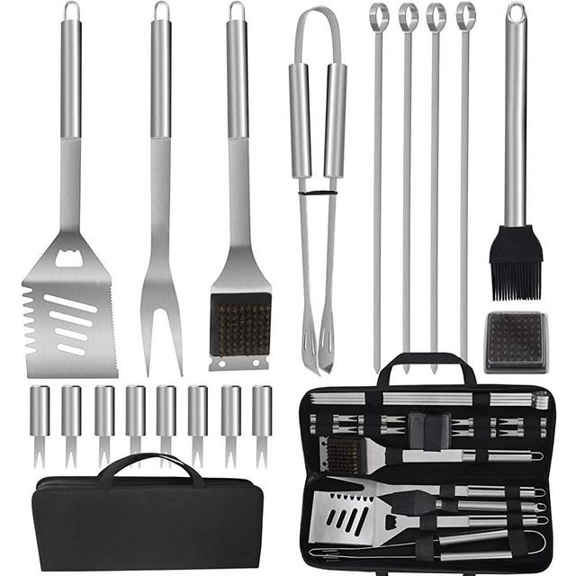 POLIGO 19PCS Barbecue Grill Utensils Kit Stainless Steel BBQ Grill Tools Set - Premium Grill Accessories in Storage Bag for Camping - Ideal Grilling Set Gifts for Christmas Birthday Presents Dad Men