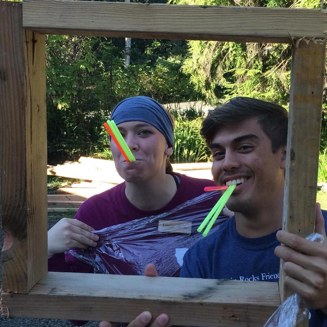 The beginning of the internship! A few minutes after this photo, we stuck our faces in cement! our face imprints are forever a part of camp (right Richard and Jeff?!?).