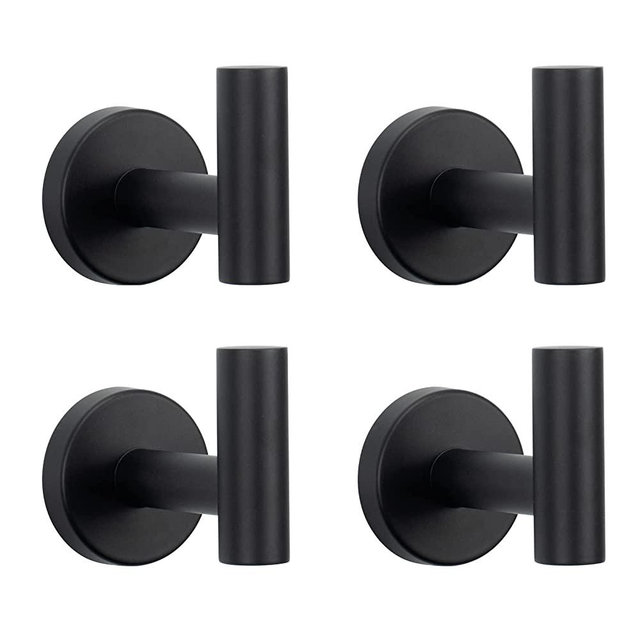 NearMoon Bath Towel Hooks- SUS 304 Stainless Steel Robe Hook Holder, Heavy Duty Coat Hook for Bathroom Livingroom Hotel Kitchen Garage, Wall Mounted-4 Pack (Matte Black)