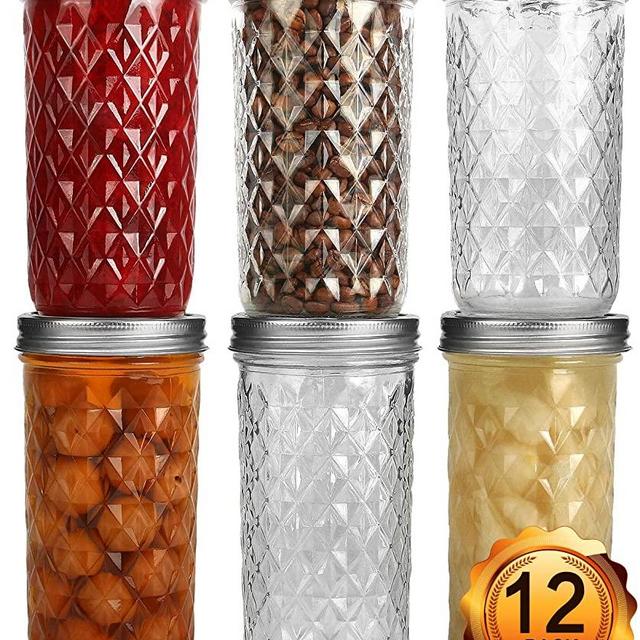 Wide Mouth Mason Jars 22 oz, VERONES 22 OZ Mason Jars Canning Jars Jelly Jars With Wide Mouth Lids, Ideal for Jam, Honey, Wedding Favors, Shower Favors 12 PACK