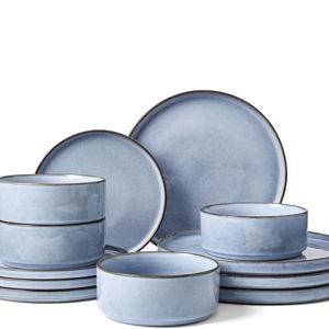 Famiware Annecy Plates and Bowls Sets, 12 Pieces Dinnerware Sets, Microwave and Dishwasher Safe Dishes Set for 4, Chip and Scratch Resistant, Reactive Blue
