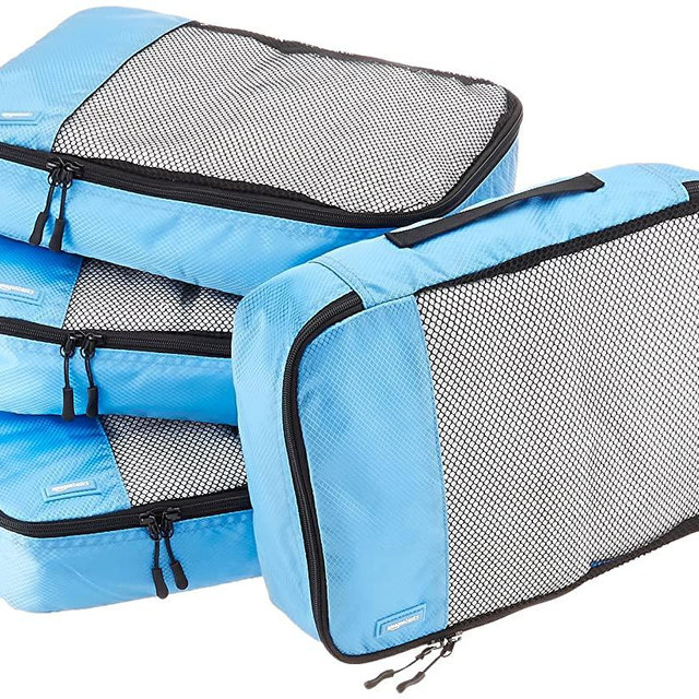 AmazonBasics 4-Piece Packing Cube Set - Medium, Sky Blue