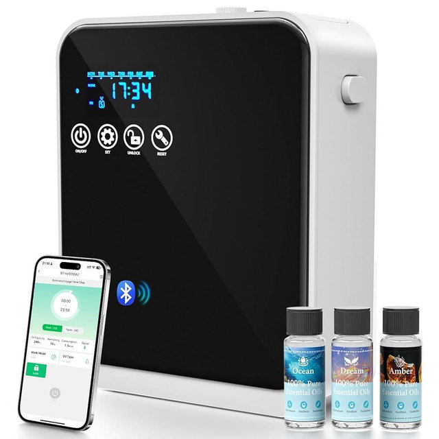 Waterless Essential Oil Diffuser,Aromatherapy Scent Diffuser Air Machine with Smart APP & Touch Screen,1500 sq.ft Coverage,250ml Capacity|Whole House Oil Diffusers for Home & Hotel Collection-Black