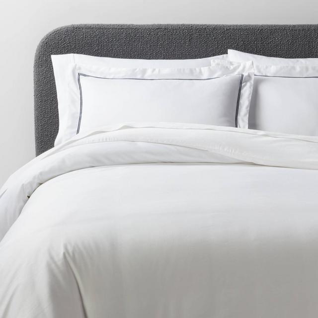 3pc Full/Queen Luxe Embroidered Border Duvet Cover and Sham Set White/Dark Teal - Threshold™