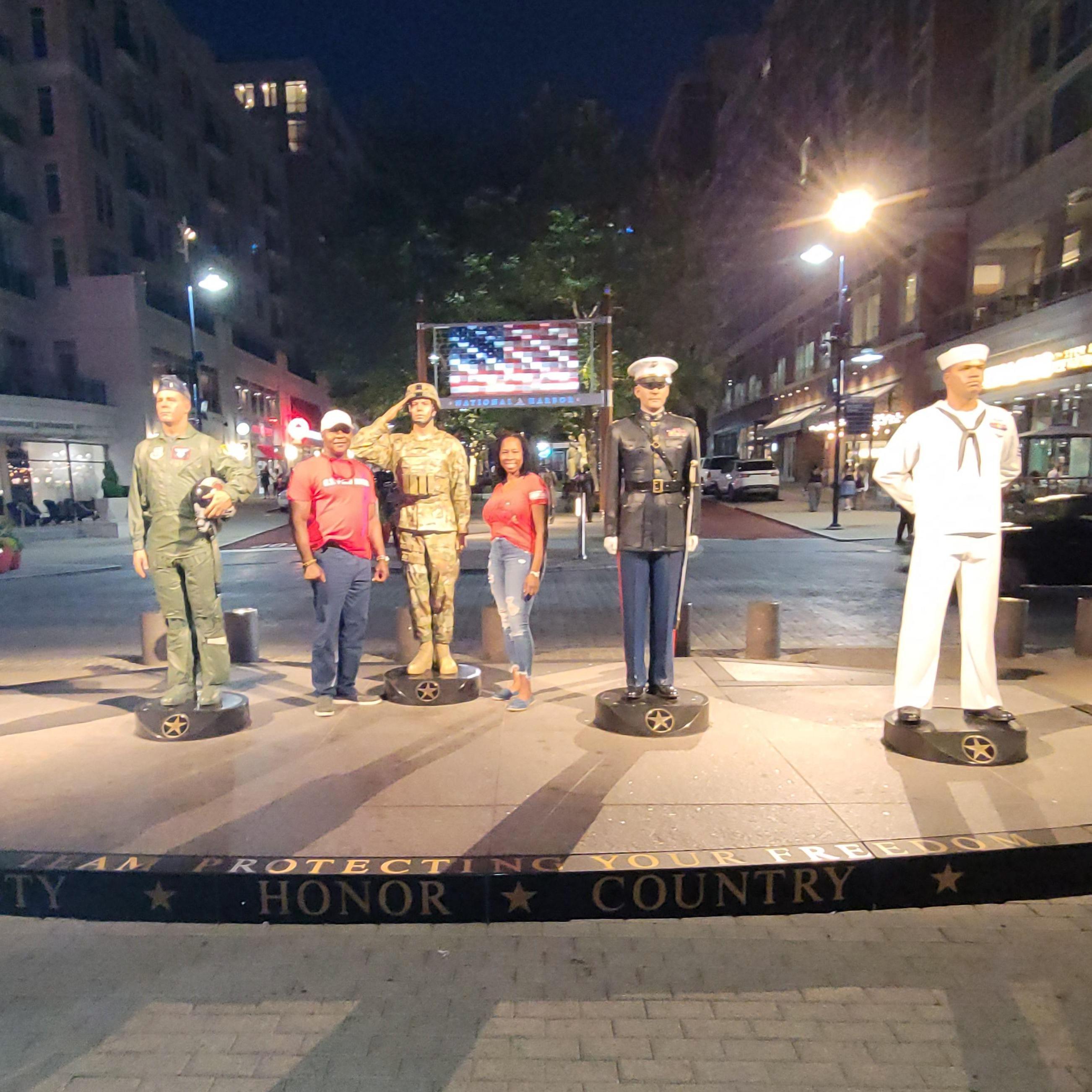 Representing our branch with the military statues at the pier.