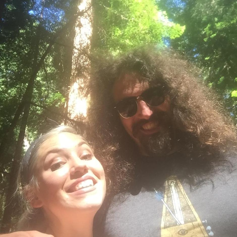 Hiking through the Red Woods in California.