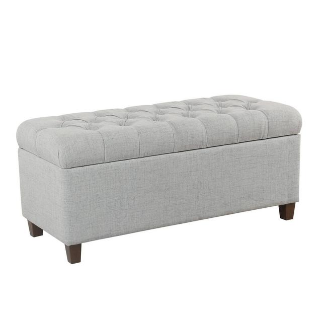 Fabric Upholste Button Tufted Wooden Bench Light Gray/Brown - Benzara