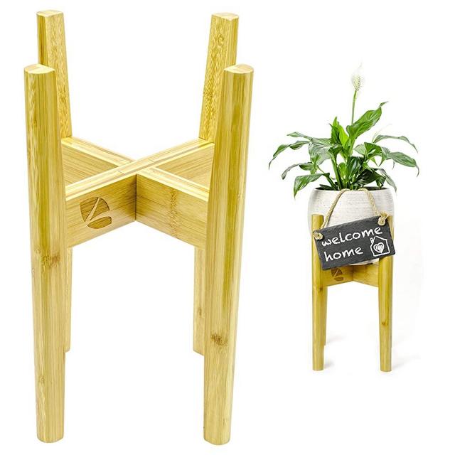 Mid Century Planter Stand - Adjustable Modern Bamboo Indoor Plant Stand for Flower Pot Holder Including Chalkboard - Planters Fits Medium & Large Pots (Adjustable Width: 8-12") EXCLUDING Planter Pot