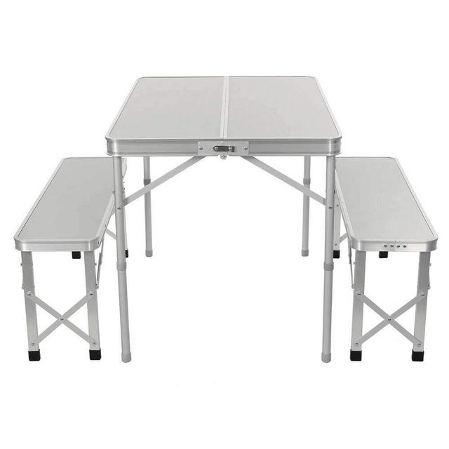 MAGSHION Aluminum Folding Camping Picnic Table with 2 Bench Chair Seats Portable Set