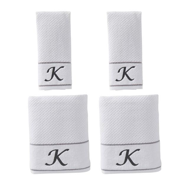 4pc "K" Monogram Bath/Hand Towel Set White - SKL Home