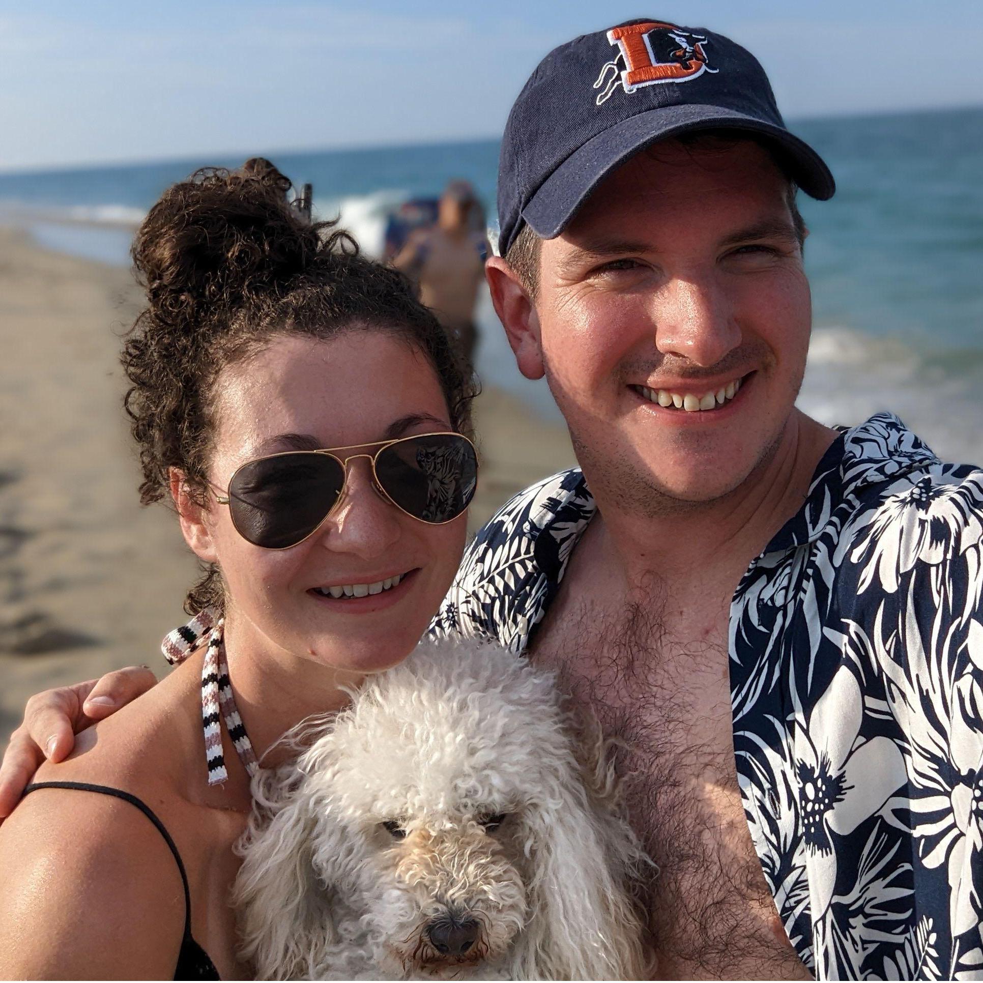 Our first anniversary at the Outer Banks, NC. Millie is not a beach girl.