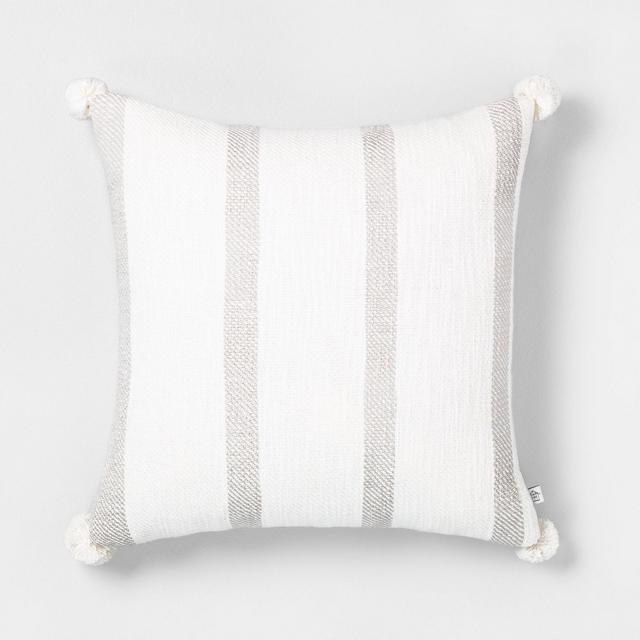 18x18 Bold Stripe Pillow Taupe / Sour Cream - Hearth & Hand™ with Magnolia