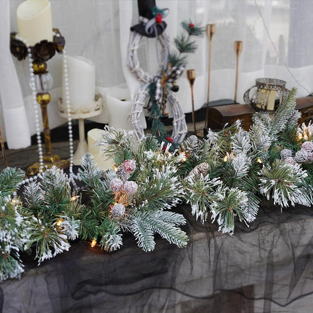 CRSMATTS Pre-Lit Artificial Christmas Garland, Snowy Garland, White Lights 50, Decorated with Pine Cones, Berry Clusters,Pine Needle,Plug in, Christmas Decorations, 6 Feet