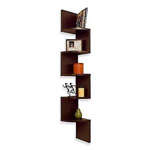 Walnut Grain Finish 5 Level ZigZag Corner Wall Mount Shelf