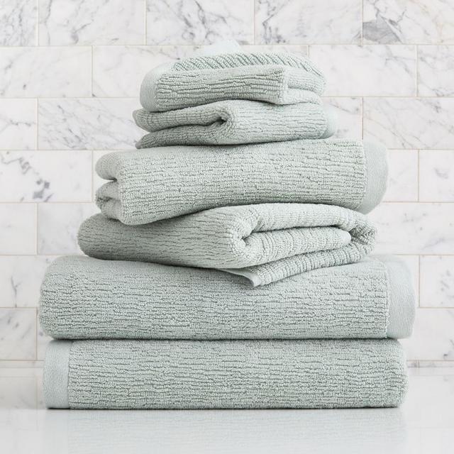 Organic Quick-Dry Textured Towel Set, Fresh Water Blue, Set of 6