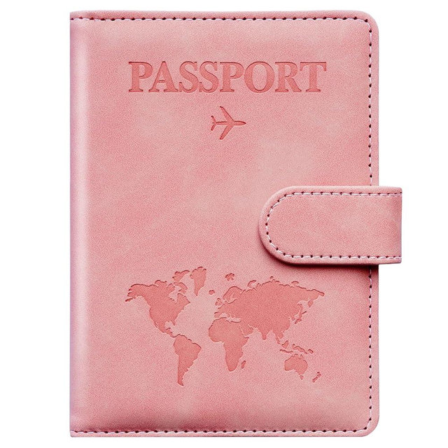 Passport Holder for Travel Women and Men RFID Passport Holder with Card Slots Holder Passport Case Passport cover Passport Wallet Travel Essentials and Accessories (Buckle, PINK)
