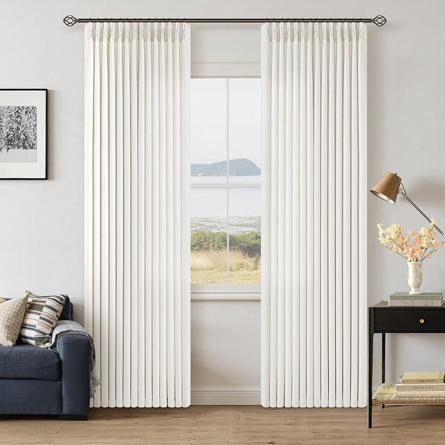 Pinch Pleated Linen Curtains 84 Inches Long 2 Panels Set Ivory Cream White Back Tab Memory Trained Pinch Pleat Semi Sheer Light Filtering Privacy Curtains Window Drapes for Living Dining Room Bedroom